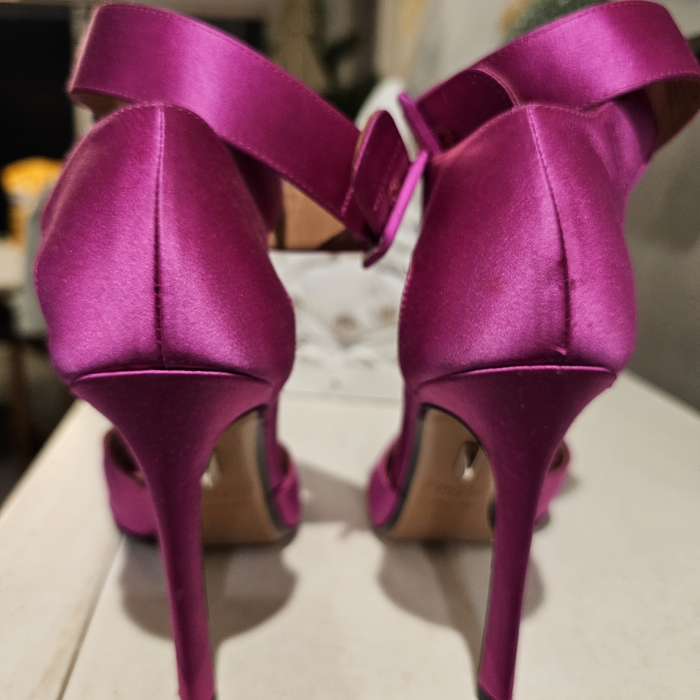 Samuel Failli Silk Heels Unkle Wrap Open Toe Fuchsia Italy Size 7.5